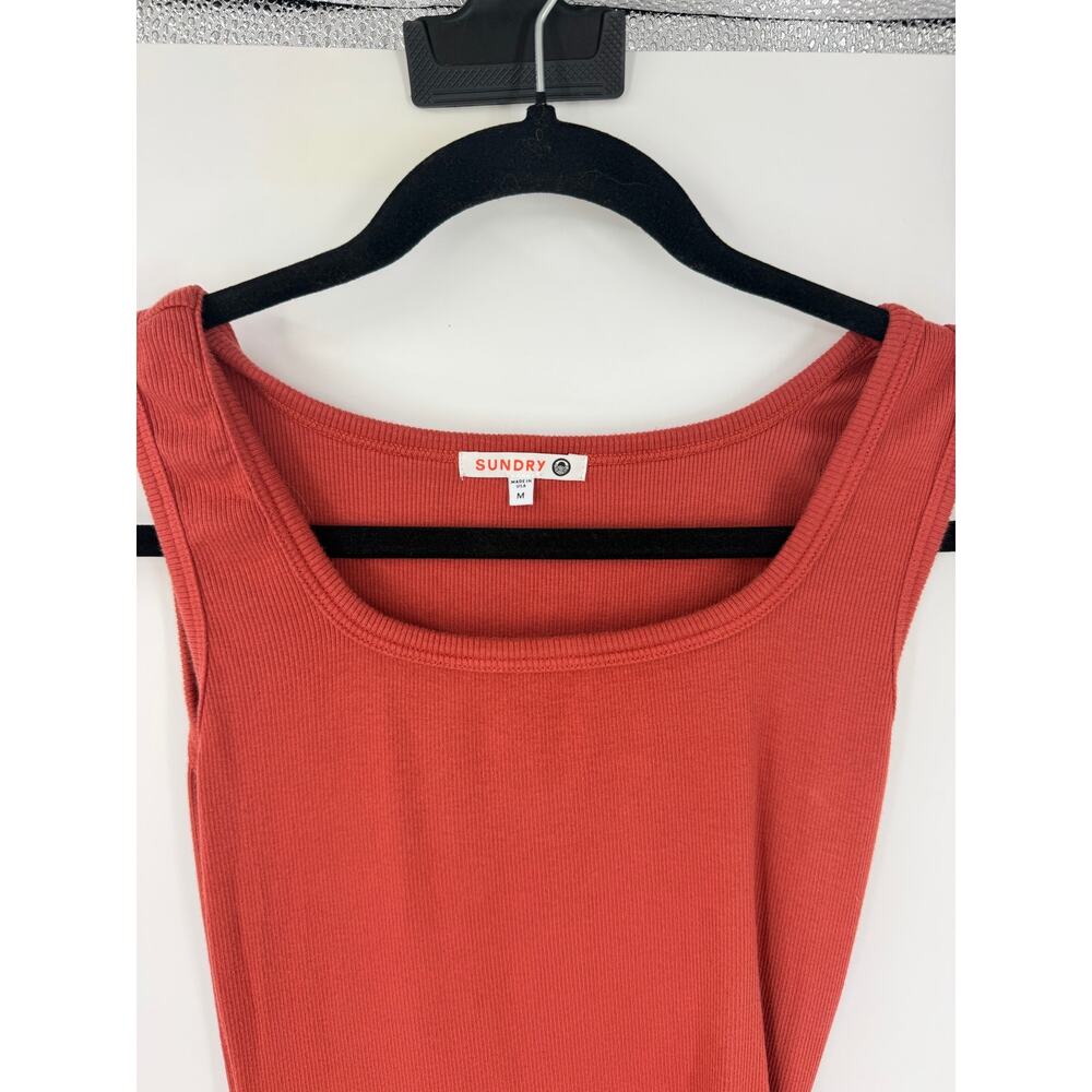 Sundry Side-Ruched Rib Knit Tank Midi Dress Size M in Terracotta Stretch Coastal - Picture 3 of 9